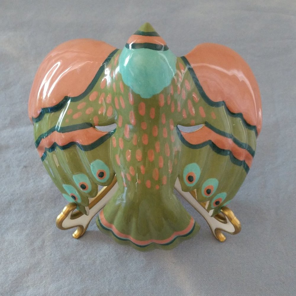 SIGNED MASQUERADE POTTERY BIRD MASK ART DECO 1980's RETRO